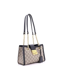 Pre-Owned Gucci Small Padlock Chain Tote Gg Coated Canvas with Leather