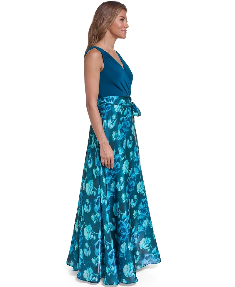 Eliza J Women's Sleeveless Surplice V-Neck Ball Skirt Dress with Sash