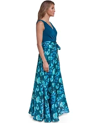 Eliza J Women's Sleeveless Surplice V-Neck Ball Skirt Dress with Sash