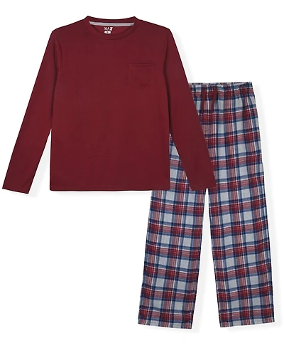 Max & Olivia Boys' 6-18 Long-Sleeve Top and Plaid Woven Pants Pajama, 2-Piece Set