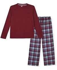 Max & Olivia Boys' 6-18 Long-Sleeve Top and Plaid Woven Pants Pajama, 2-Piece Set