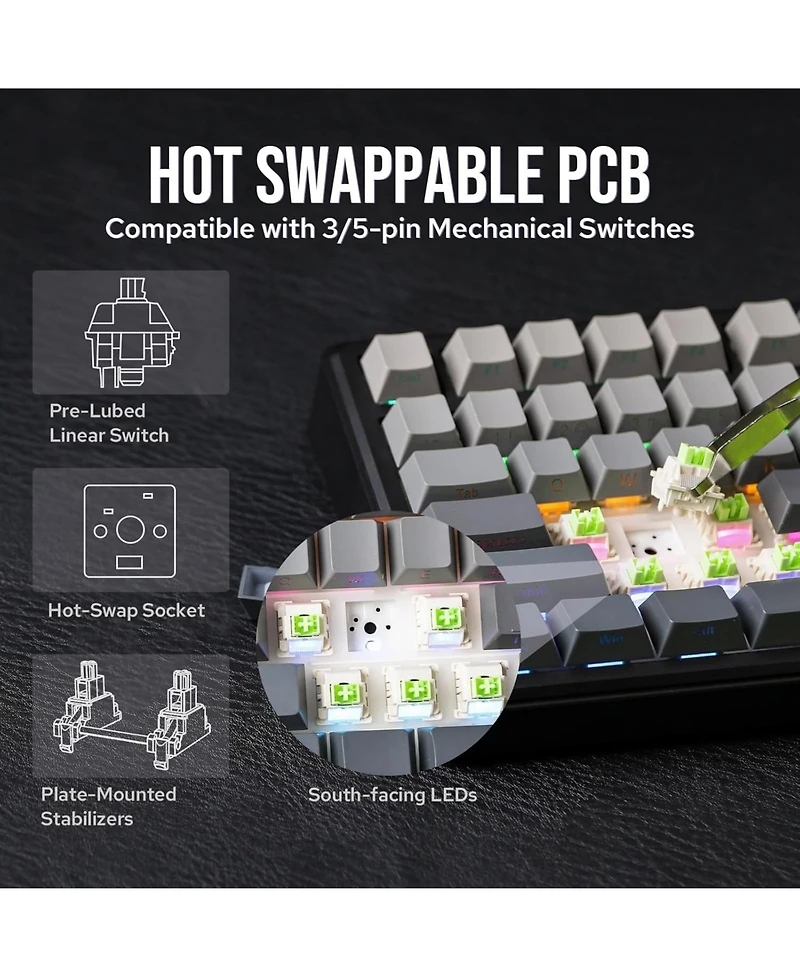 Aula F75 Max Wireless Mechanical Keyboard with Tft Smart Screen, Tri-Mode Connectivity, Hot Swappable, Rgb Backlit, Volume Knob, 75% Gasket Mount