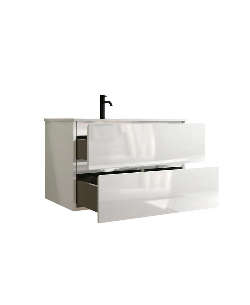Streamdale Furniture 30" Glossy Wall Mount Vanity With Ceramic Sink