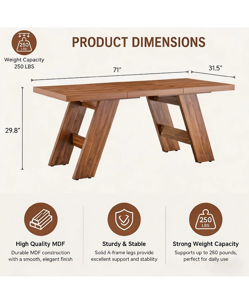 Streamdale Furniture 71'' Wood Grain Rectangular Dining Table for 6-8 People