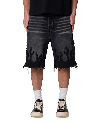mnml Men's Baggy Flame Denim Shorts