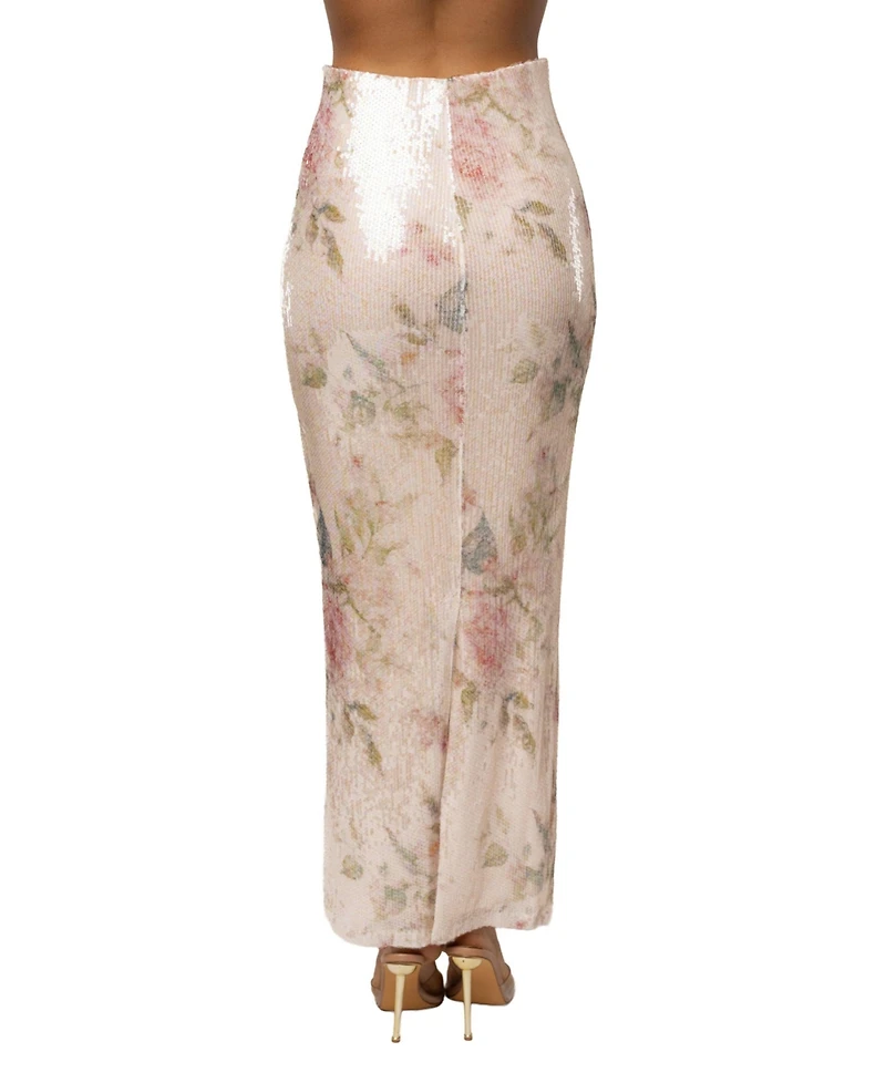 Jluxlabel Women's High-Waisted Floral Villa Nights Sequin Skirt