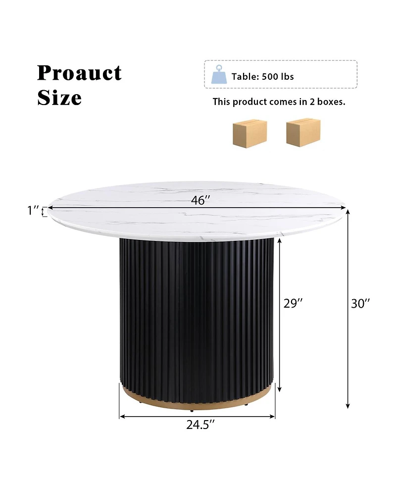 Streamdale Furniture 46" Round Faux Marble Dining Table with Metal Base
