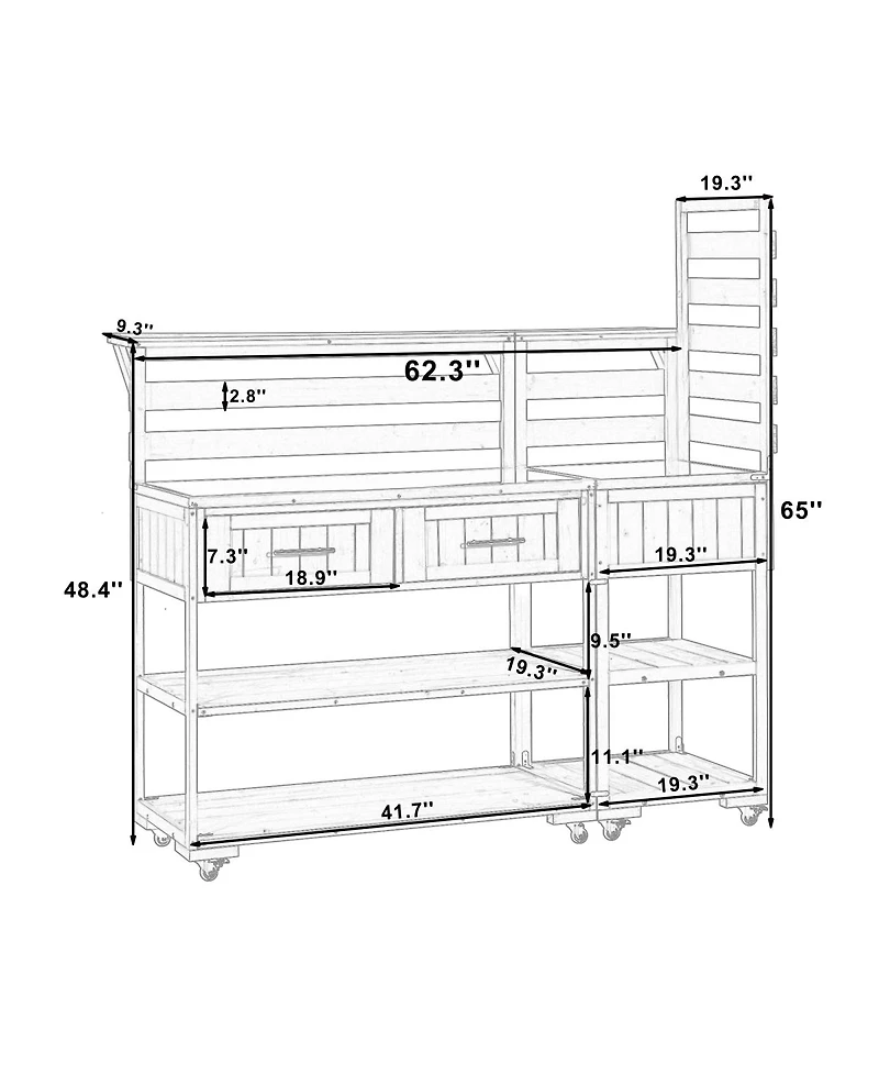 Streamdale Furniture 62.3'' Solid Wood Patio Kitchen Island With Stainless Steel Top
