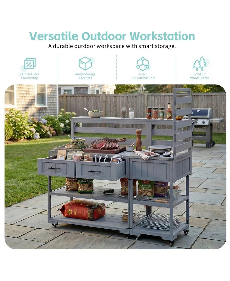 Streamdale Furniture 62.3'' Solid Wood Patio Kitchen Island And Grill Prep Table