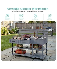Streamdale Furniture 62.3'' Solid Wood Patio Kitchen Island And Grill Prep Table