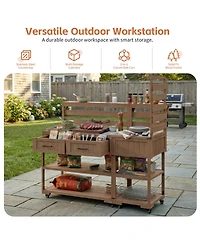 Streamdale Furniture Solid Wood Patio Kitchen Island With Stainless Steel Top And Storage