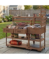 Streamdale Furniture Solid Wood Patio Kitchen Island With Stainless Steel Top And Storage