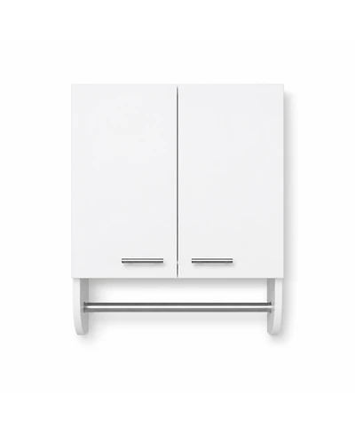Phying Wall Mounted Bathroom Medicine Cabinet Wood Storage Cabinet with Double Doors Built in Towel Rod