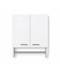 Phying Wall Mounted Bathroom Medicine Cabinet Wood Storage Cabinet with Double Doors Built in Towel Rod
