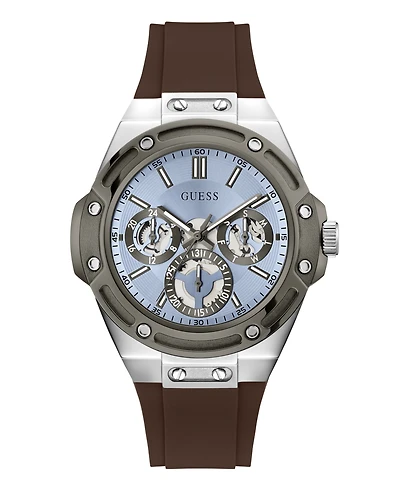 Guess Men's Quartz Brown Silicone Strap Watch 44mm
