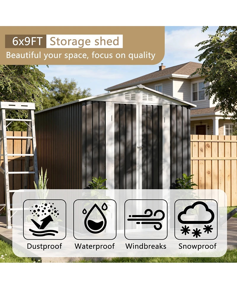 Streamdale Furniture 6x9 Feet Metal Garden Shed With Hinge Door Outdoor Tool House Apex Roof