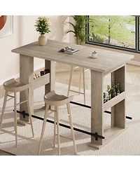 homfan 63-Inch Farmhouse Bar Table with Storage Shelves and Metal Footrest, Counter Height Pub Table for Kitchen