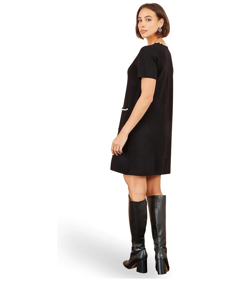 Yumi Women's Embellished Knit Short-Sleeve Dress