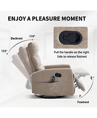 Boyel Living Chenille Manual Recliner Chair Rocker Swivel with Heat and Massage for Room