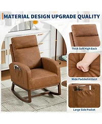 homfan Modern Hospitality Rocking Chair – Teddy Upholstery, High Back ,Armrest ,Wingback, Side Pockets Rubber Wood Legs for Restaurant or Office