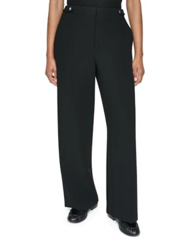 Dkny Womens High Rise Wide Leg Textured Crepe Pants