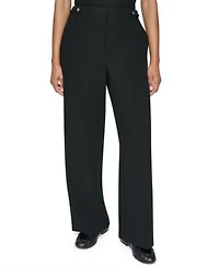 Dkny Womens High Rise Wide Leg Textured Crepe Pants