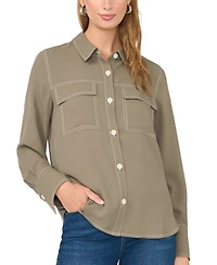 Vince Camuto Women's Contrast Stitch Button Front Collared Top
