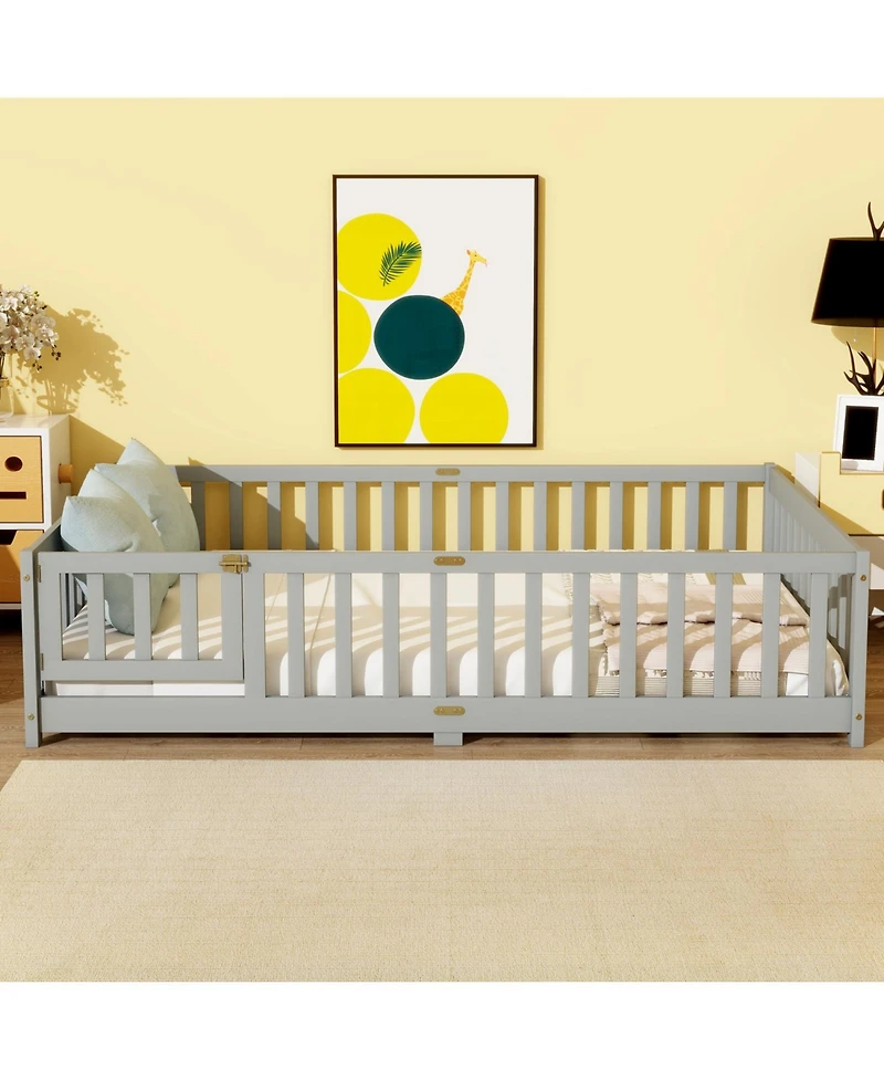 Streamdale Furniture Floor Bed with Fence, Door and Guardrails