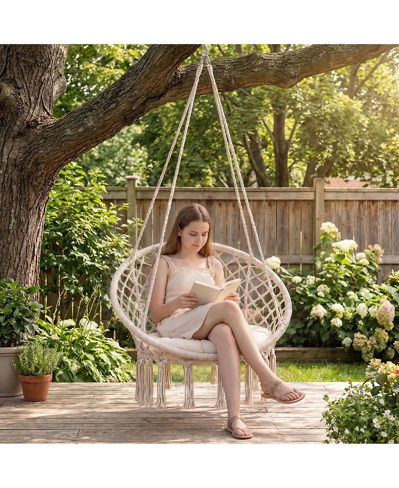 Costway Swing Chair, Hammock Chair with Round Seat Cushion, Indoor and Outdoor Boho