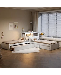 Streamdale Furniture L-Shaped Platform Bed with Storage, Desk, Trundle, Led