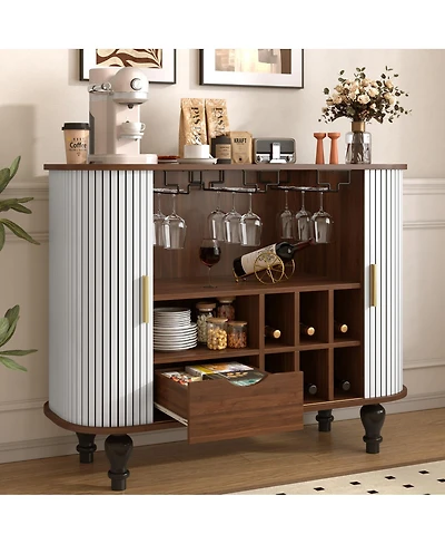 Streamdale Furniture 39'' Fluted Mid-Century Modern Bar Cabinet with Wine Storage