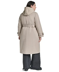 Dkny Women's Double Breasted Belted Trench with Hooded Bib Coat
