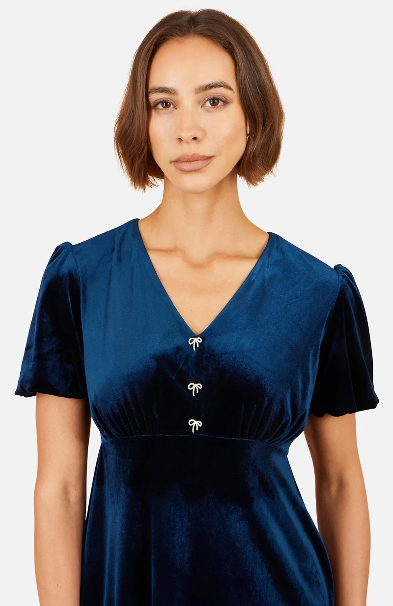 Yumi Women's Diamante Bow Velvet Skater Dress