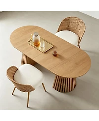 Streamdale Furniture Bohemian Solid Wood Dining Table with 2 Wicker Chairs and Cushions