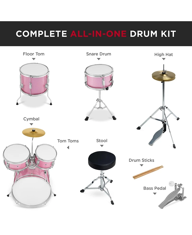 Best Choice Products 5-Piece Kids Beginner Junior Drum Set, Percussion Instrument Starter Kit with Stool