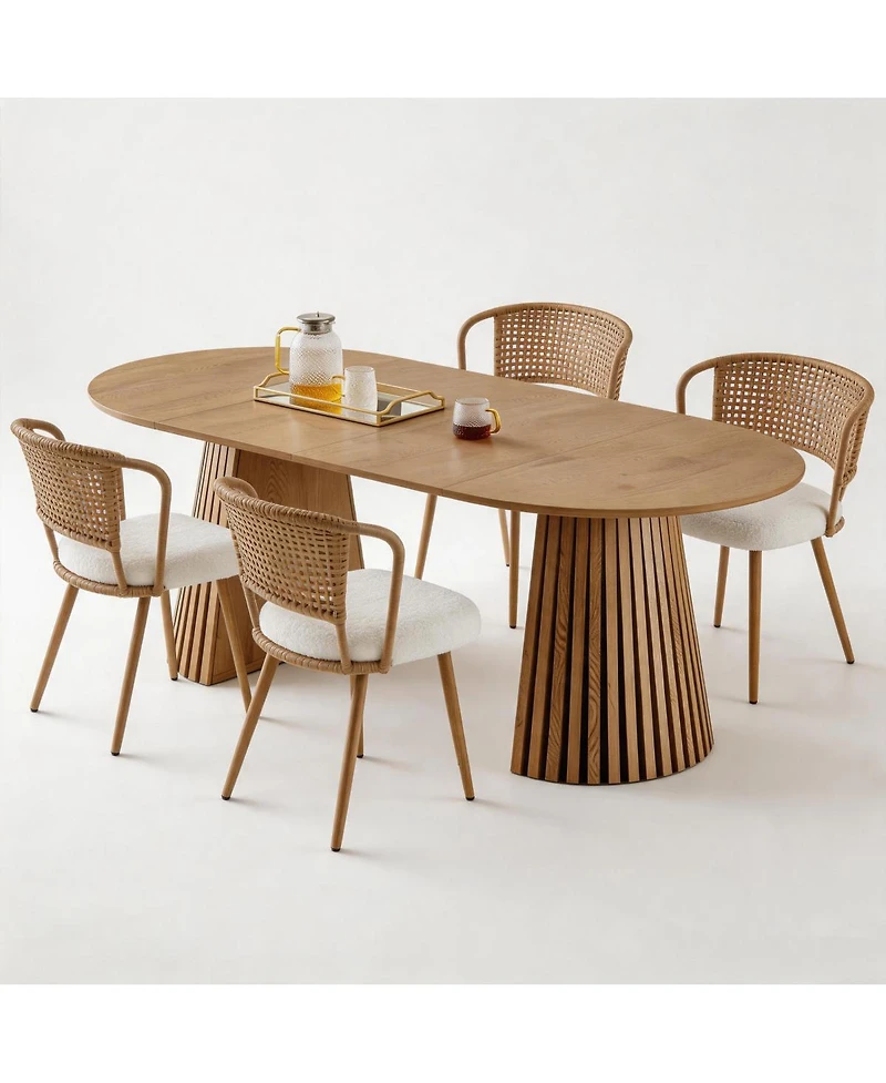 Streamdale Furniture Solid Wood Stretching Dining Table and 4 Wicker Chairs Set