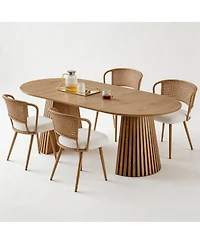 Streamdale Furniture Solid Wood Stretching Dining Table and 4 Wicker Chairs Set