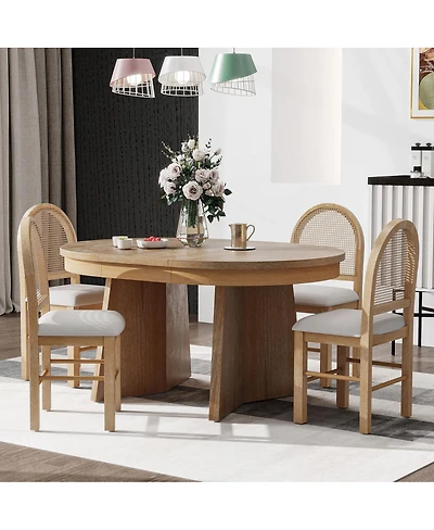 Streamdale Furniture 5-Piece Retro Extendable Dining Table Set with 4 Upholstered Chairs