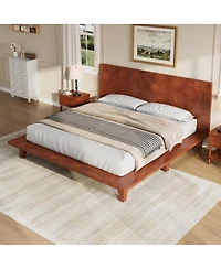 Streamdale Furniture Platform Bed Frame with Headboard , Wood Slat Support