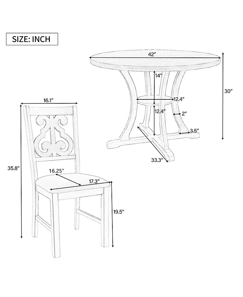 Streamdale Furniture 5-Piece Round Dining Table and Chair Set with Hollow