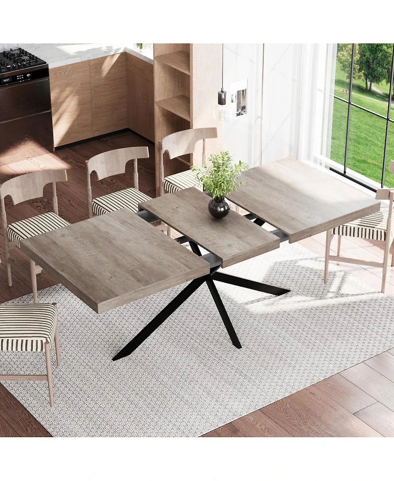 Streamdale Furniture Retro Rectangular Stretch Dining Table with Storage, 55.11"-70.86