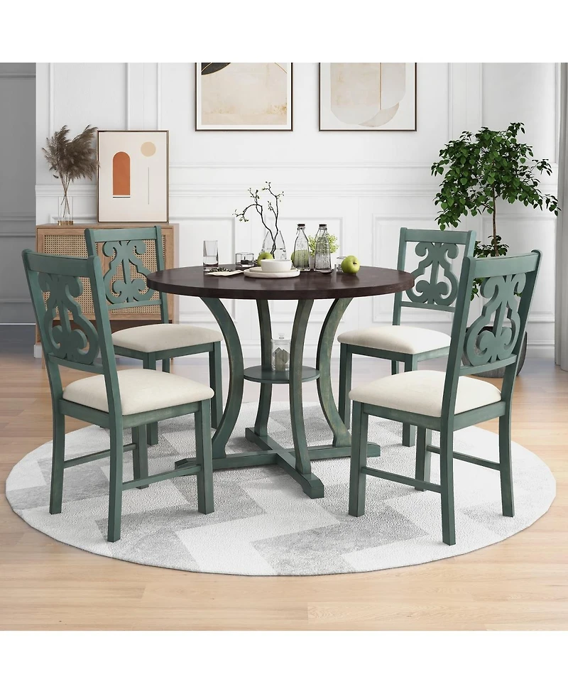 Streamdale Furniture 5-Piece Round Dining Table Set with 4 Fabric Chairs