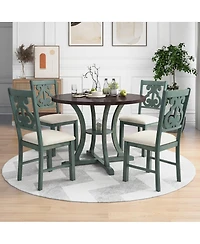 Streamdale Furniture 5-Piece Round Dining Table Set with 4 Fabric Chairs