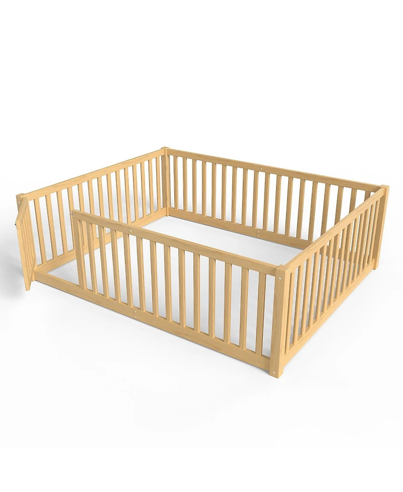 Streamdale Furniture Full Size Bed Floor Bed with Safety Guardrails and Door for Kids