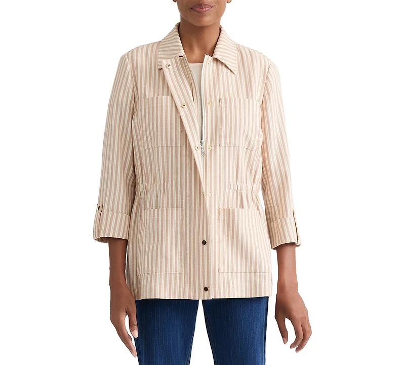 Jones New York Women's Herringbone-Stripe Cotton Patch-Pocket Anorak Jacket