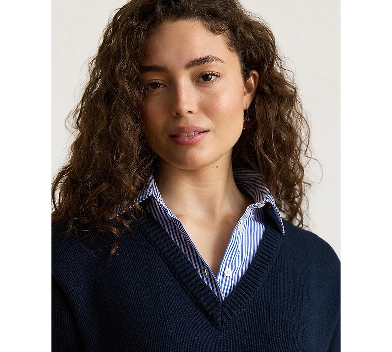 Lauren Ralph Women's Layered Button-Trim V-Neck Sweater