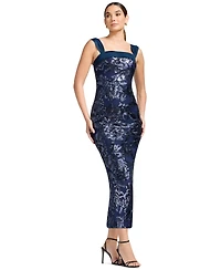 Dress the Population Women's Sequin Square Neck Bodycon Tea Length