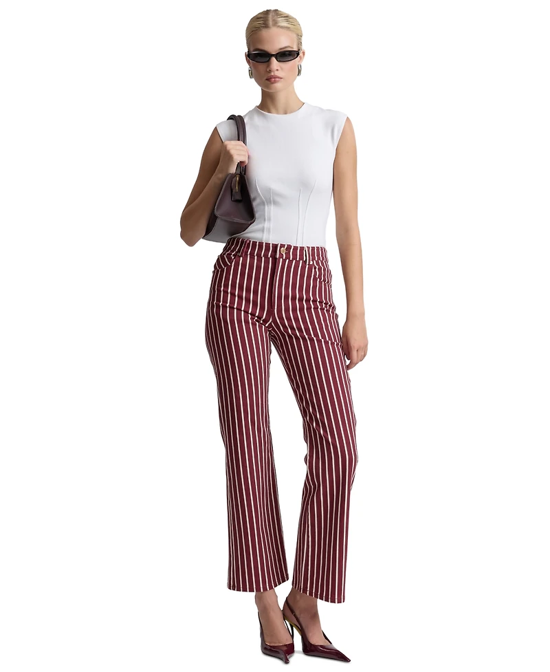 Avec Les Filles Women's Mid-Rise Striped Bootcut Cotton-Blend Jeans