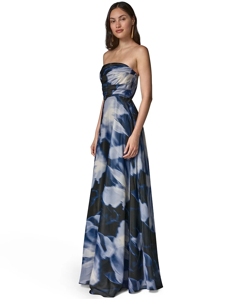 Donna Karan New York Women's Strapless Printed Organza Dress