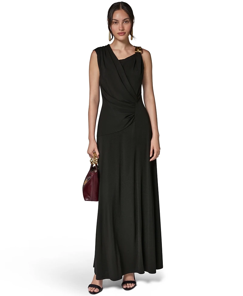 Donna Karan New York Women's Asymmetrical Neck Draped Gown